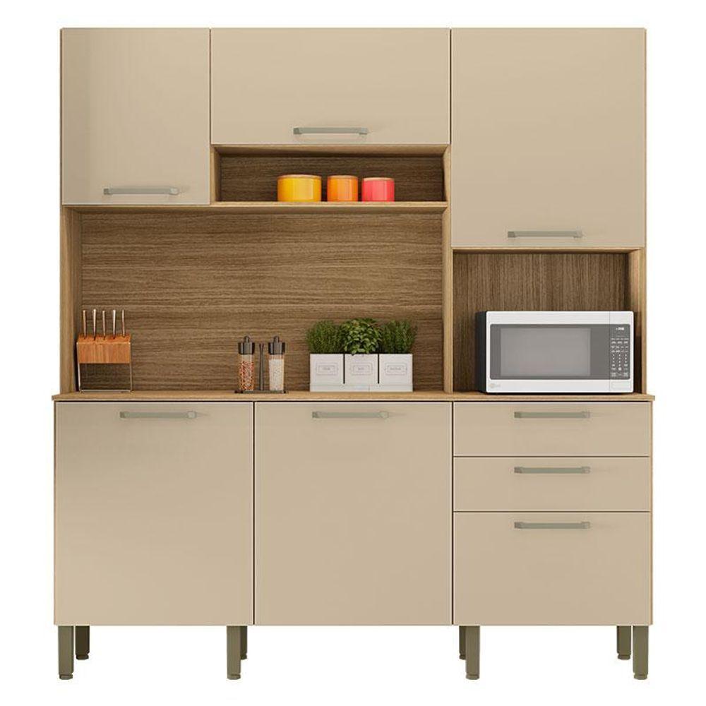 Cozinha Ambiente Ferrara 6 Portas E 2 Gavetas Freijó Vanilla - Kits Paraná - 1