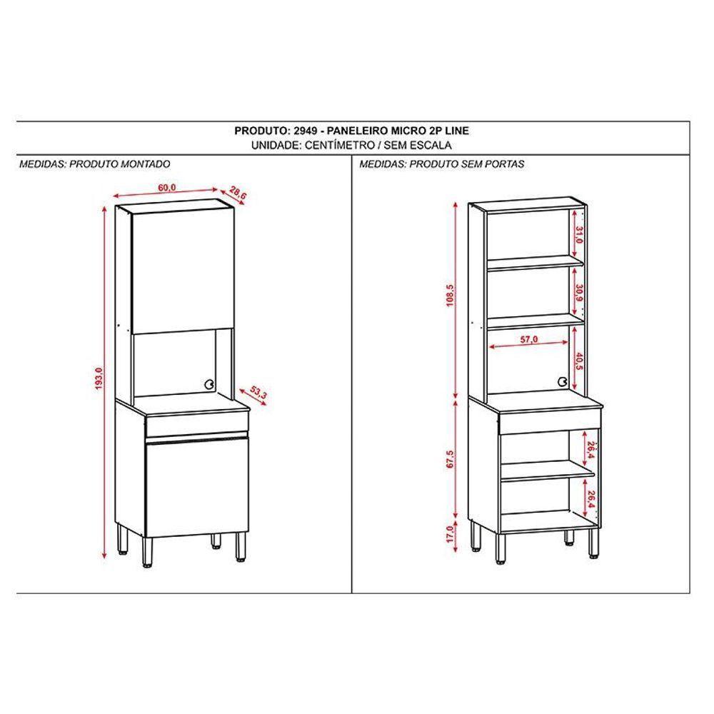 Armário Paneleiro Line Micro-ondas Gris - Kits Paraná - 2