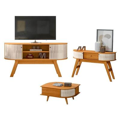 Rack Bancada Atlanta e Aparador Estoril com Mesa de Centro Indianápolis MDP Off White Cinamomo