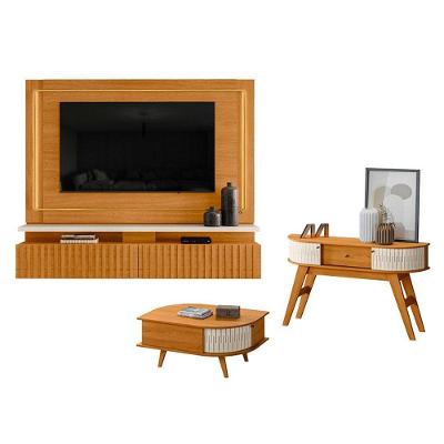 Estante Home Theater Suspenso Gaia Com Aparador Estoril E Mesa De Centro Indianápolis Cinamomo Off White - Madetec