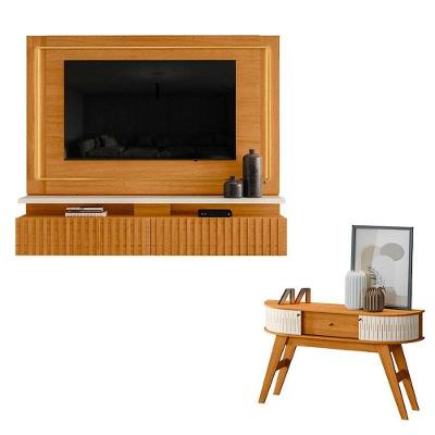 Estante Home Theater Suspenso Gaia Com Aparador Estoril Cinamomo Off White - Madetec