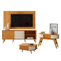 Rack Bancada E Painel Para Tv Cronos Com Aparador Estoril E Mesa De Centro Indianápolis Cinamomo Off White - Madetec - 1