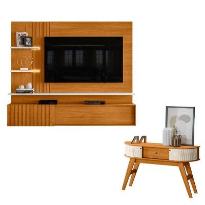 Estante Home Theater Suspenso Atena Com Aparador Estoril Cinamomo Off White - Madetec