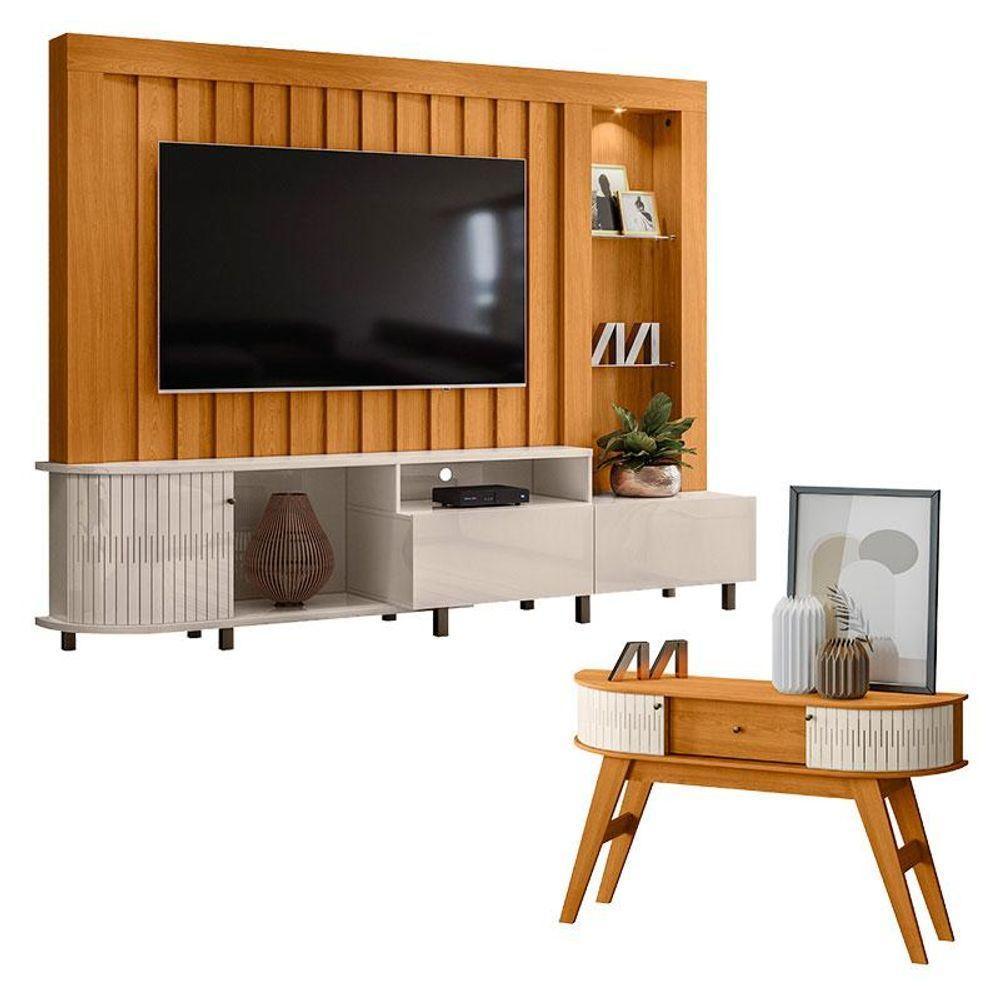 Estante Home Theater Le Mans Com Aparador Estoril Cinamomo Off White - Madetec - 1