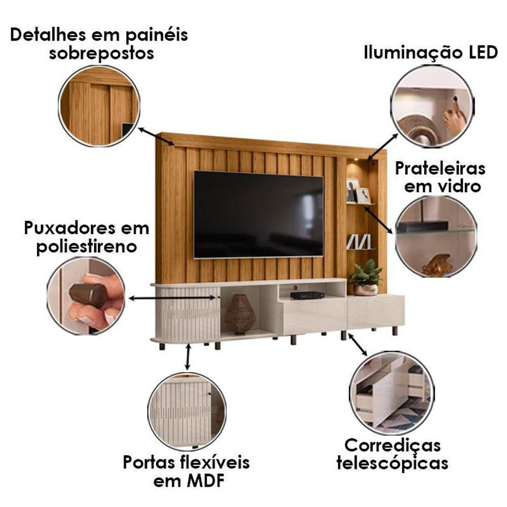 Estante Home Theater Le Mans Com Aparador Estoril E Mesa De Centro Indianápolis Cinamomo Off White - Madetec - 8