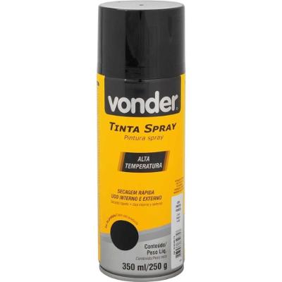 Tinta Spray Acrílica Alta Temperatura Preto Fosco 350ml/250g Vonder