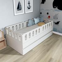 Bicama Solteiro Mdf Bp Branco Com 04 Grades E Cabeceira Megamobilia - 1