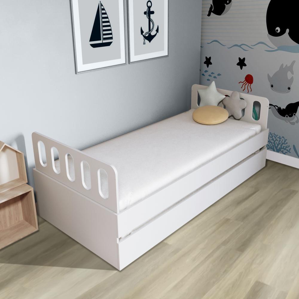 Bicama Solteiro Mdf Bp Branco Com Cabeceira Megamobilia - 1