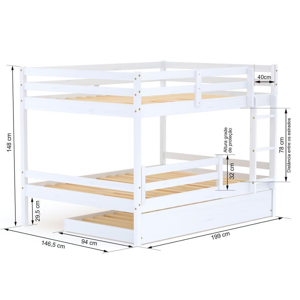 Treliche Casal Casal Dreams Com Grade De Proteção Madeira Maciça Branco Megamobilia - 3