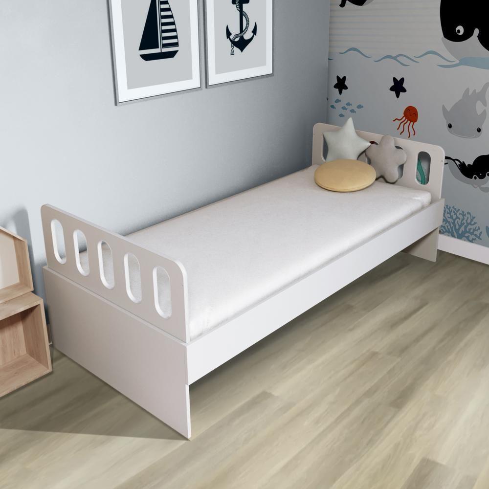 Cama Solteiro Mdf Bp Branco Com Cabeceira Megamobilia - 1