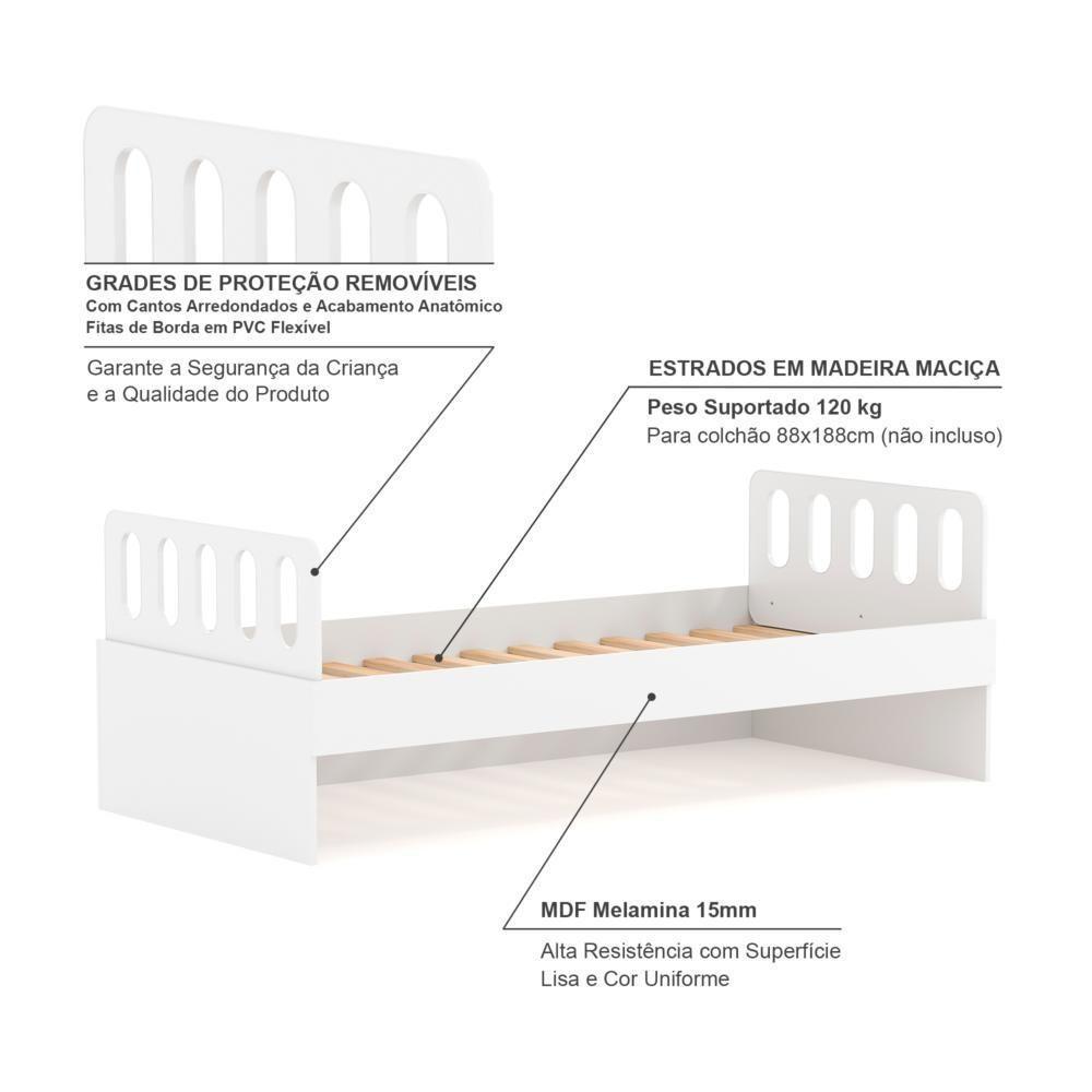 Cama Solteiro Mdf Bp Branco Com Cabeceira Megamobilia - 3