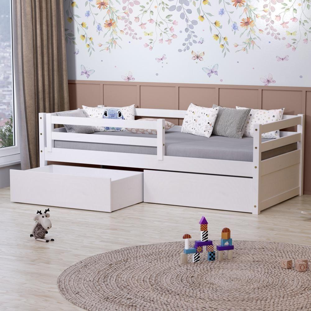 Cama Infantil Dreams Com 02 Gavetas E Grade De Proteção Madeira Maciça Branco Megamobilia - 6