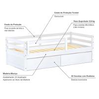 Cama Infantil Dreams Com 02 Gavetas E Grade De Proteção Madeira Maciça Branco Megamobilia