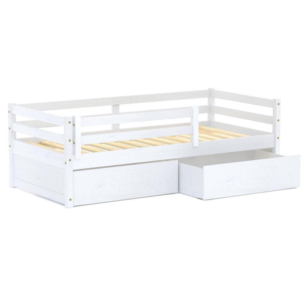 Cama Solteiro Dreams Com 02 Gavetas E Grade De Proteção Madeira Maciça Branco Megamobilia - 1