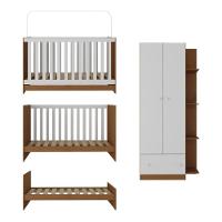 Berço 3 Em 1 Para Colchão 130 X 60cm Com Guarda-roupas 2 Portas Doce De Leite Multimóveis Mp4241 Madeirado/branco Madeirado/branco - 3