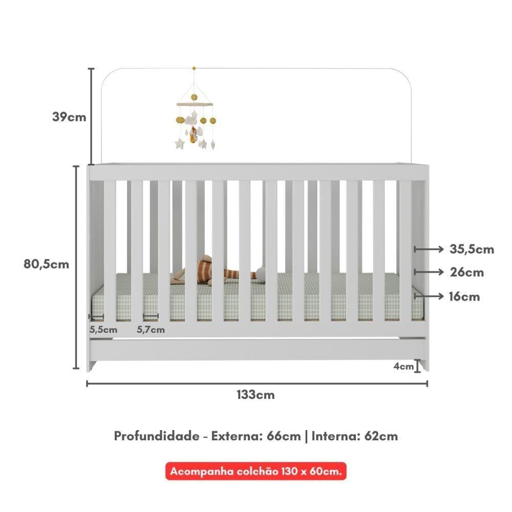 Berço 3 Em 1 Com Colchão Incluso Doce De Leite Multimóveis Mp4244 Branco - 2