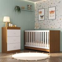Berço 3 Em 1 Para Colchão 130 X 60cm Com Cômoda 3 Gavetas Doce De Leite Multimóveis Mp4239 Madeirado/branco Madeirado/branco - 7