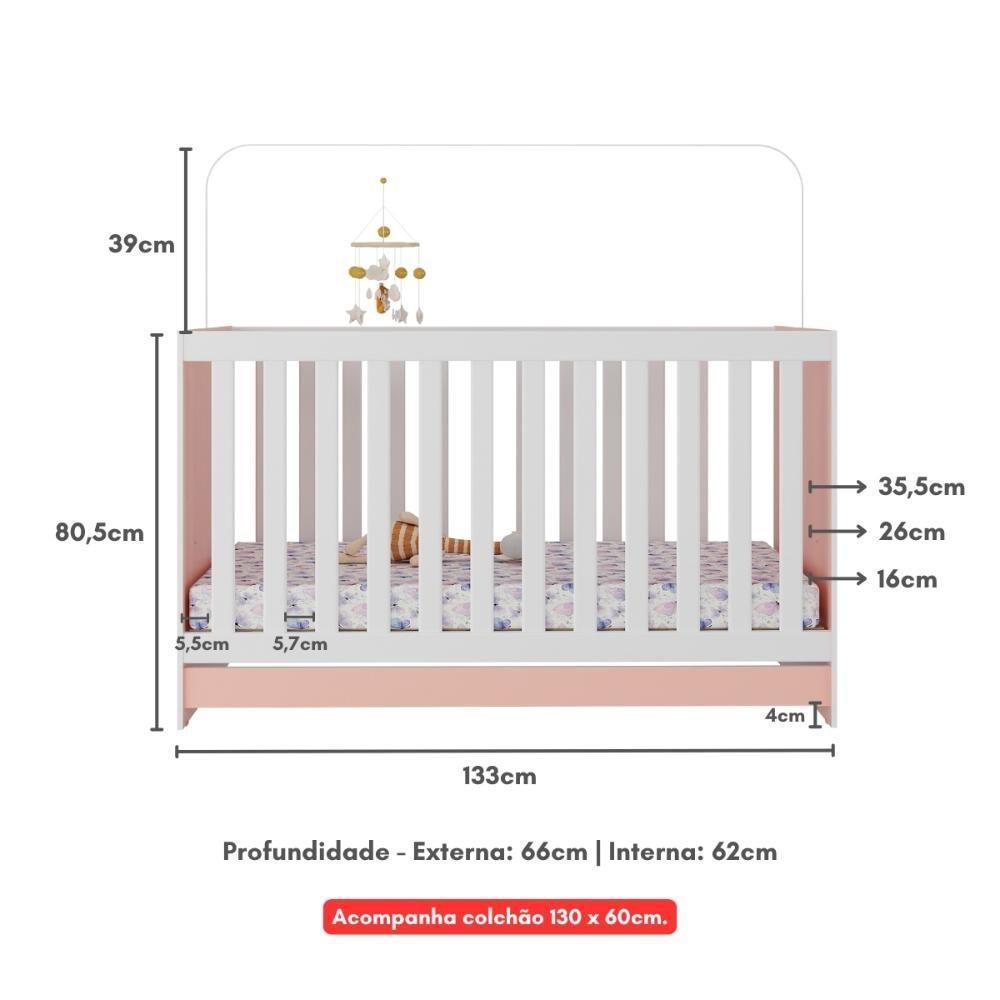 Berço 3 Em 1 Com Colchão Incluso Doce De Leite Multimóveis Mp4244 Rosa - 2