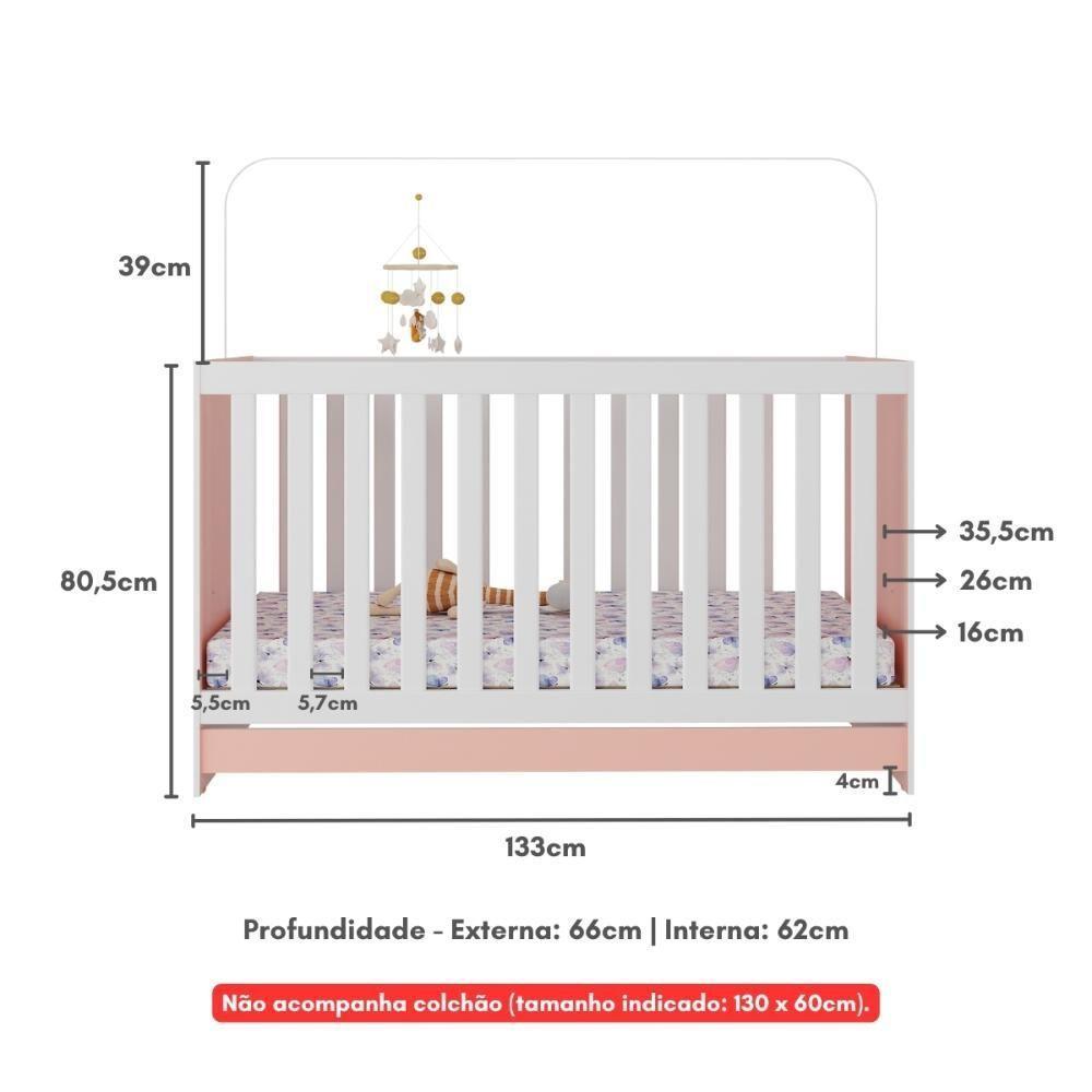 Berço 3 Em 1 Para Colchão 130 X 60cm Doce De Leite Multimóveis Mp0527r Rosa - 2