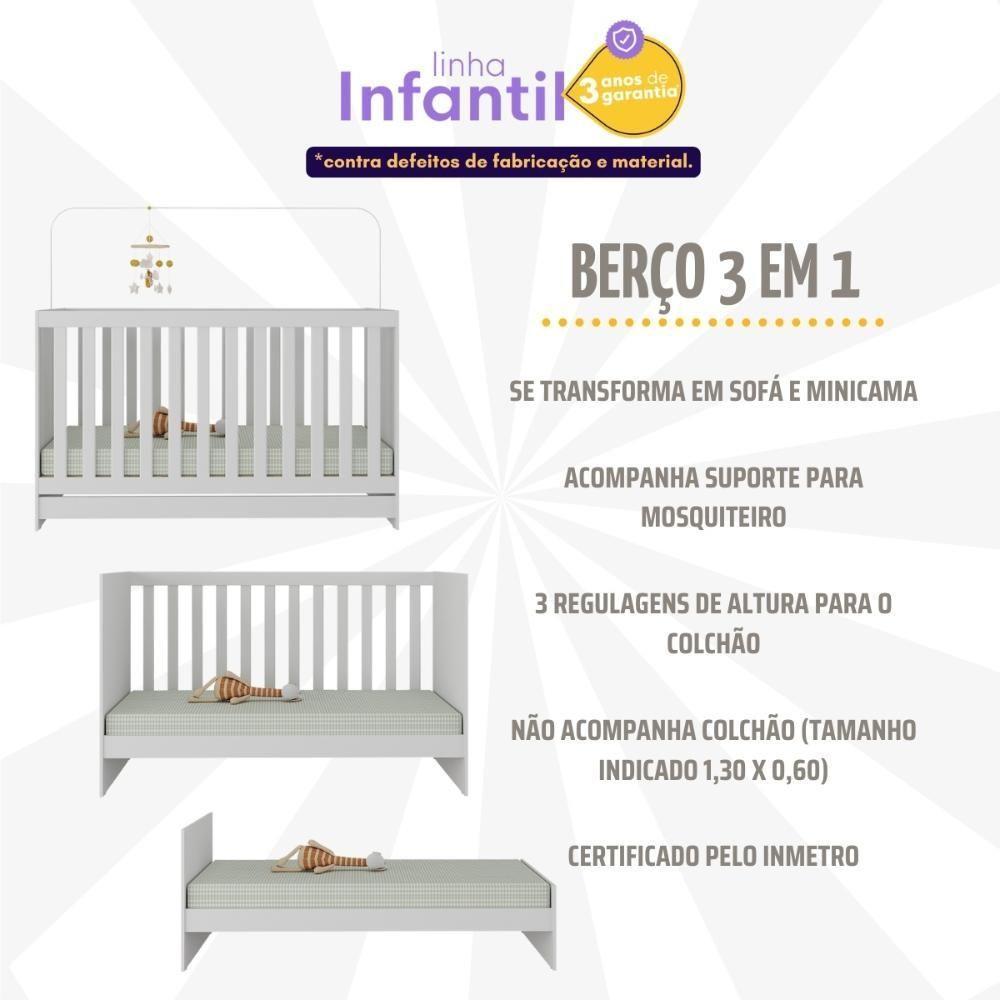 Berço 3 Em 1 Para Colchão 130 X 60cm Doce De Leite Multimóveis Mp0527r Branco - 6