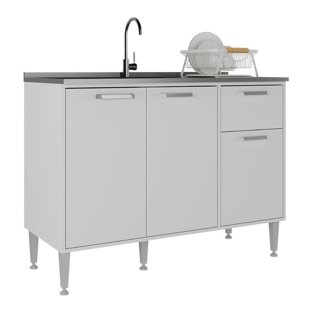 Balcão De Cozinha Gabinete Pia 105cm 3 Portas 1 Gaveta Xangai Multimóveis Mp2246 Branco Branco - 1