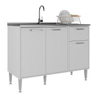 Balcão De Cozinha Gabinete Pia 105cm 3 Portas 1 Gaveta Xangai Multimóveis Mp2246 Branco Branco - 1