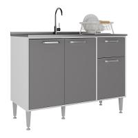 Balcão De Cozinha Gabinete Pia 105cm 3 Portas 1 Gaveta Xangai Multimóveis Mp2246 Branco/lacca Fumê - 1