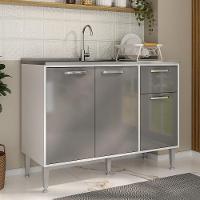Balcão De Cozinha Gabinete Pia 105cm 3 Portas 1 Gaveta Xangai Multimóveis Mp2246 Branco/lacca Fumê - 6