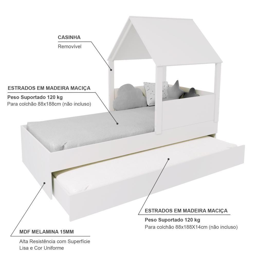 Bicama Casinha Com Telhado Mdf Branco Mobilistore - 5