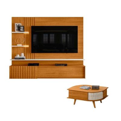 Estante Home Theater Suspenso Atena Com Mesa De Centro Indianápolis Cinamomo Off White - Madetec