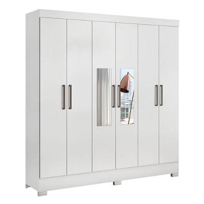 Guarda Roupa Casal Casal Prático 6 Portas 3 Gavetas Branco com Espelho MDP