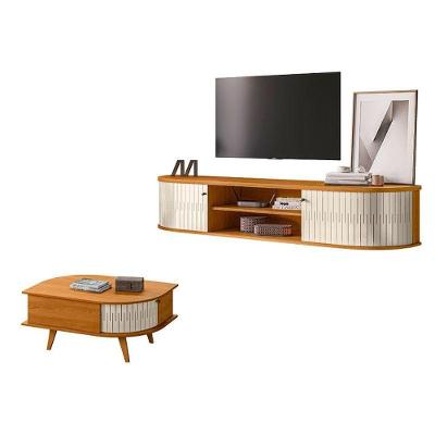 Rack Bancada Suspensa Algarve 183cm em MDP Fosco Off White com Mesa de Centro