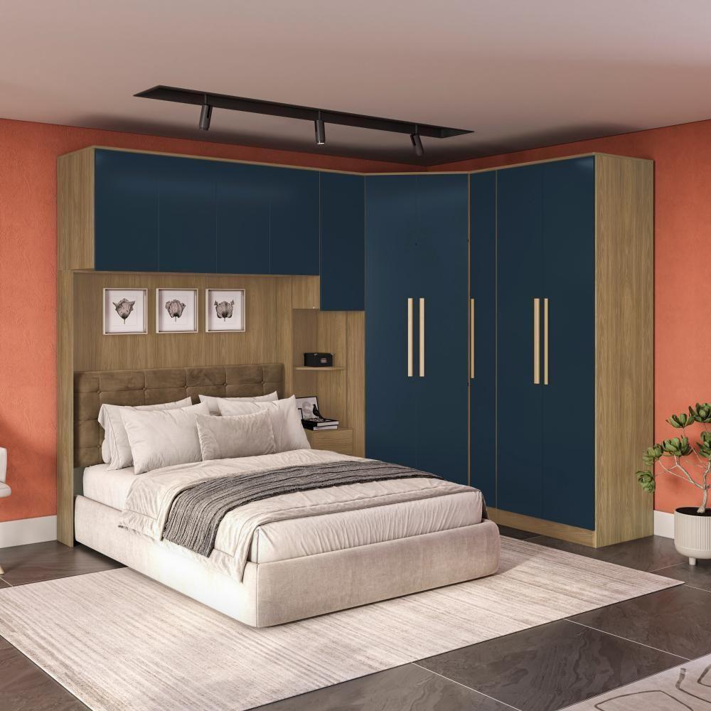 Quarto Modular Kappesberg Adapt Nogueira/azul Profundo 7 Peças 296cm X 210cm - 1