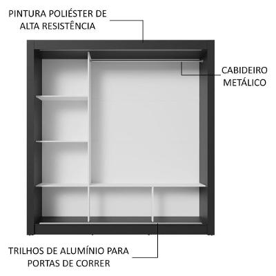 Guarda Roupa Casal Nobre 3 Portas de Correr com Espelho Preto Madesa