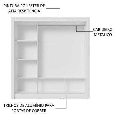 Guarda Roupa Casal Nobre 3 Portas de Correr com Espelho Branco Madesa