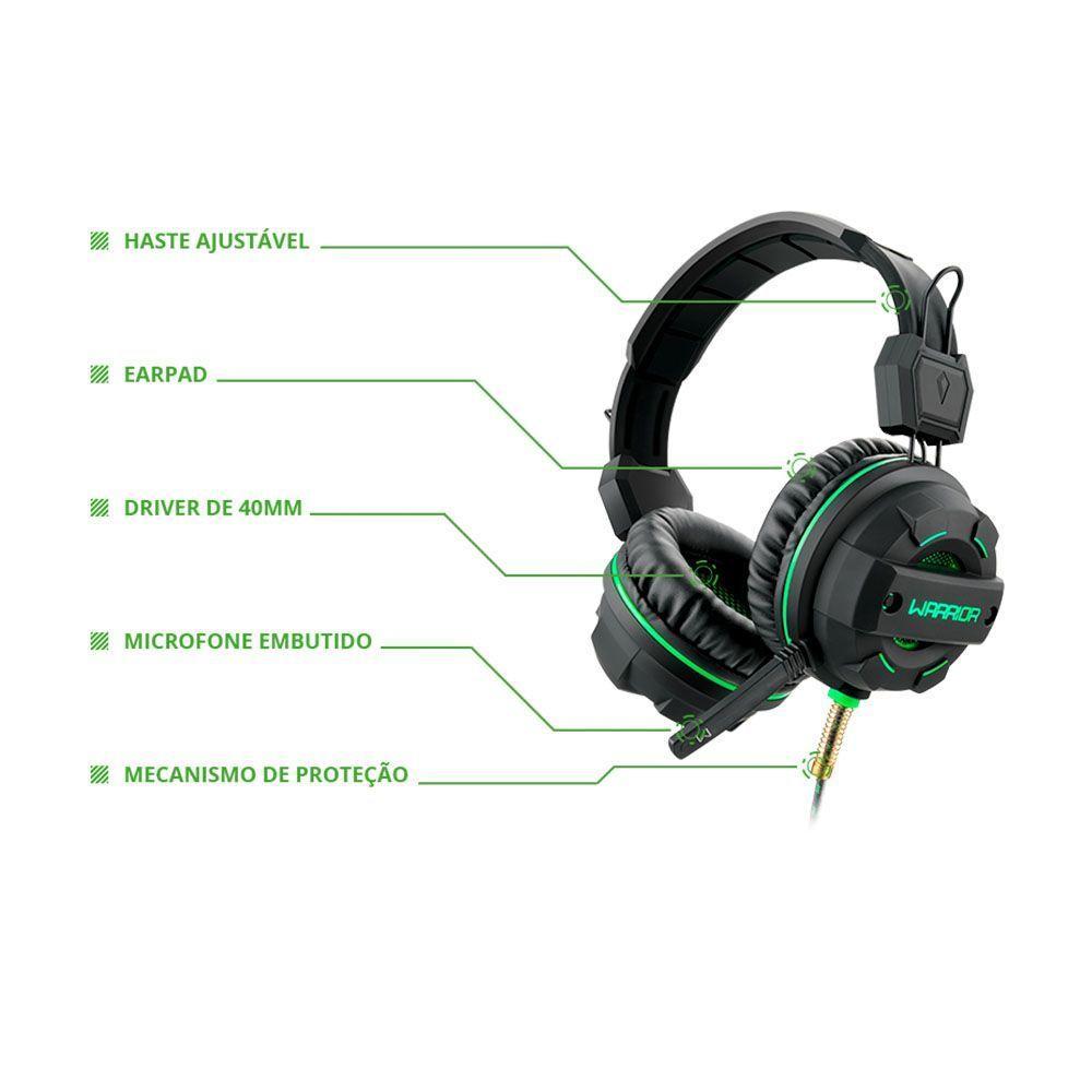 Headset Gamer , Usb E P2 Com Led Verde, Fone De Ouvido C- Microfone - 3