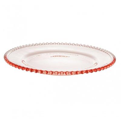 Prato Raso De Cristal Coração Borda Rosa 28 Cm - Lyor