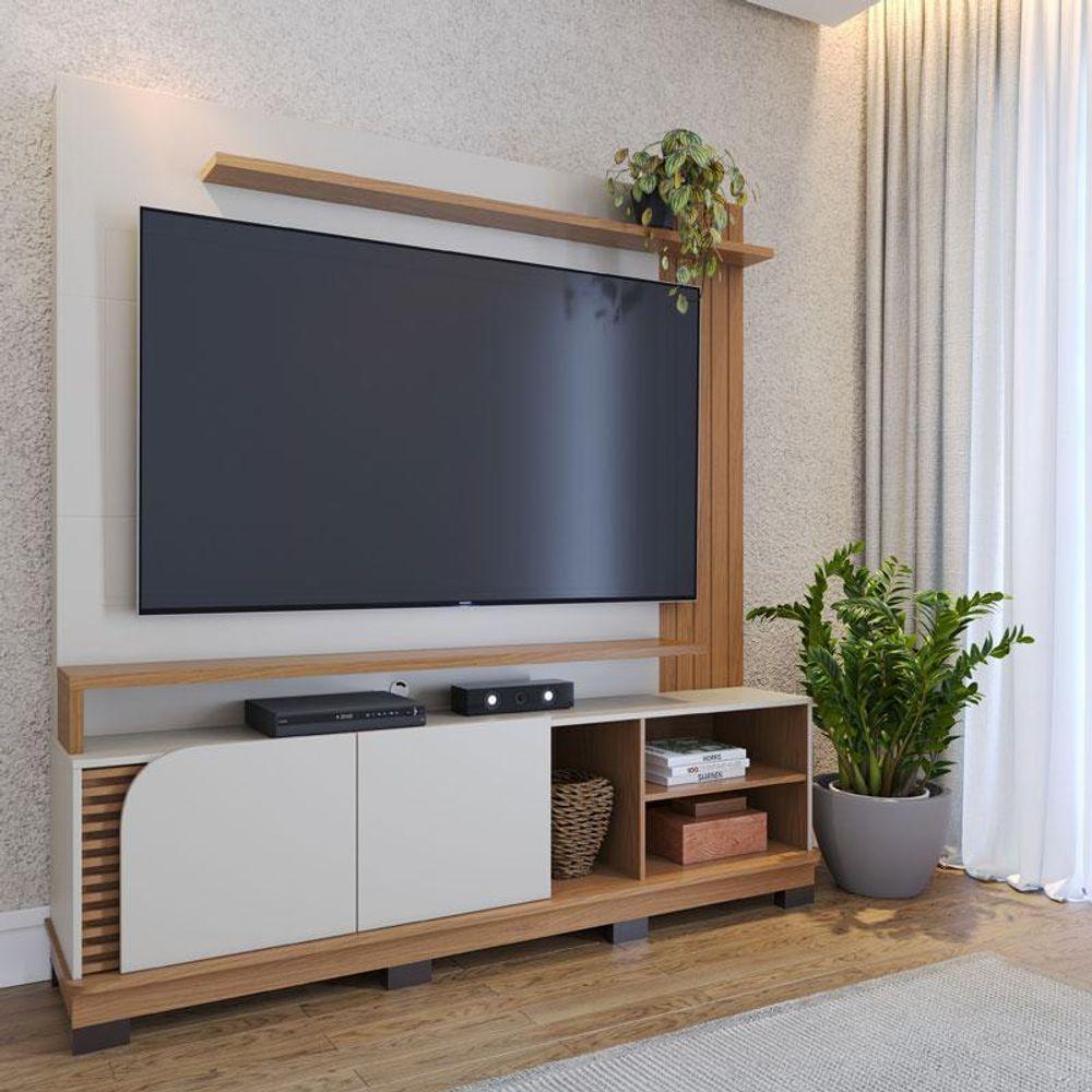 Estante Home Theater Ambiente Jurerê 1.8 Off White Matte Freijó - Colibri - 1
