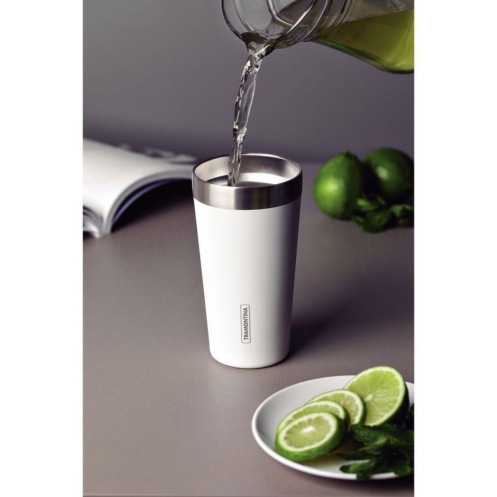 Copo Térmico Tramontina Exata Em Aço Inox Branco Sem Tampa 420 Ml - 5