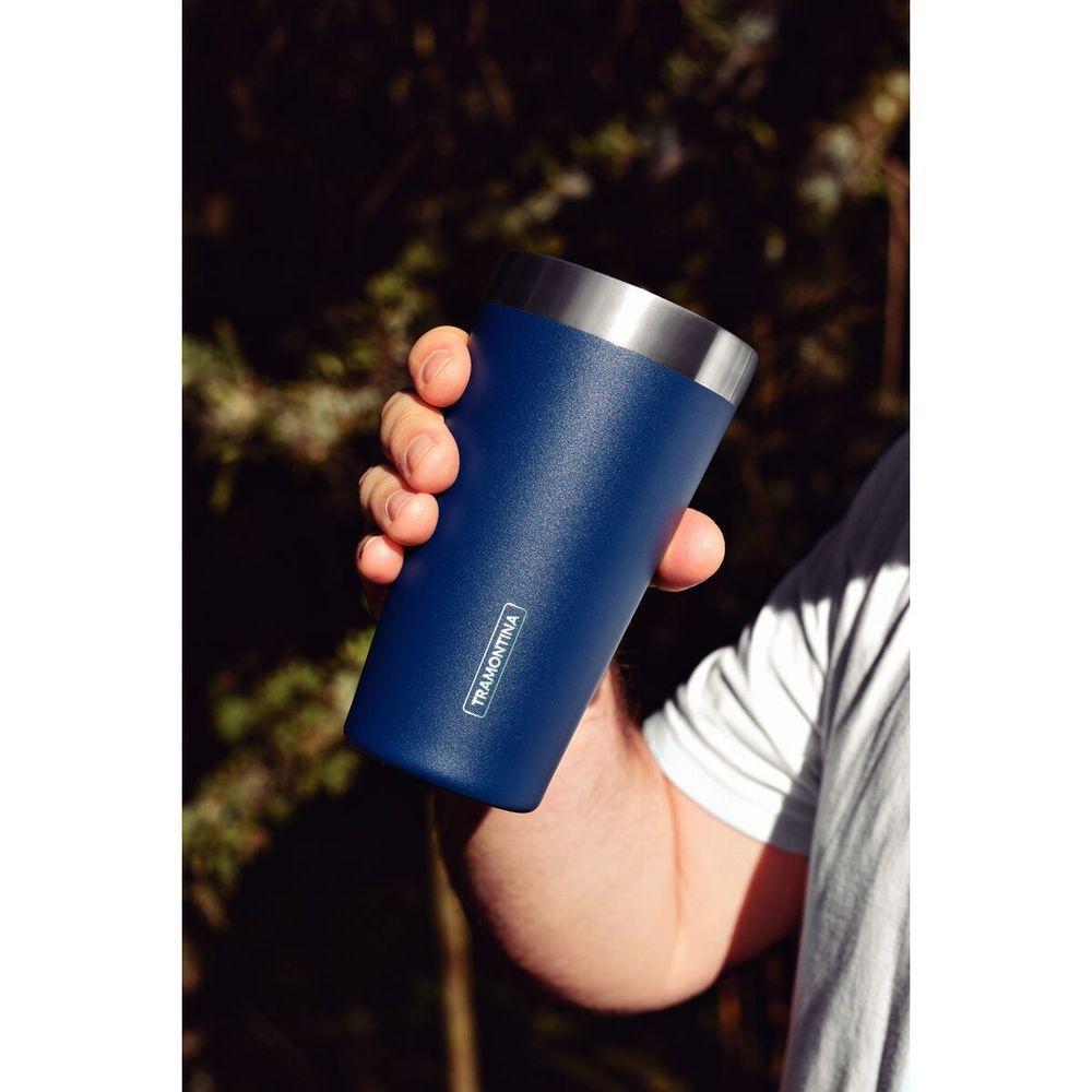 Copo Térmico Tramontina Exata Em Aço Inox Azul Sem Tampa 420 Ml - 2