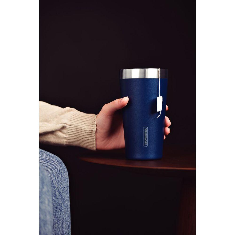 Copo Térmico Tramontina Exata Em Aço Inox Azul Sem Tampa 420 Ml - 3