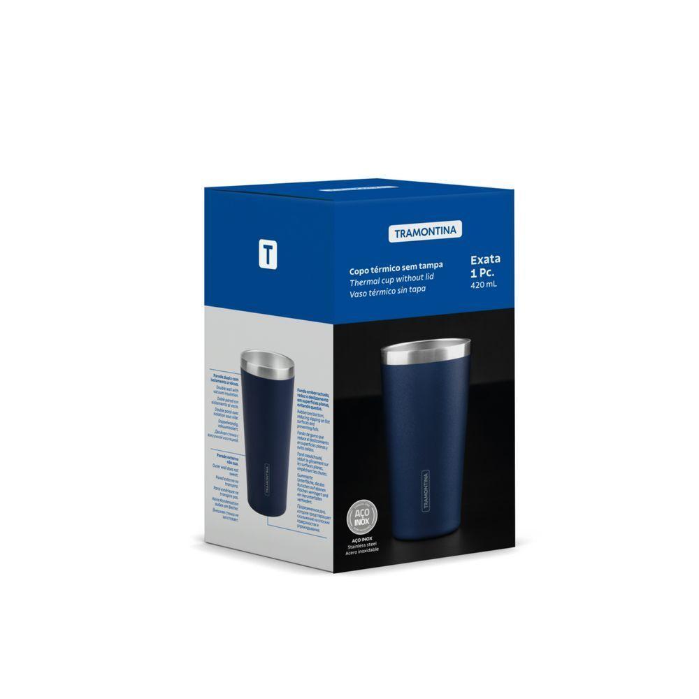 Copo Térmico Tramontina Exata Em Aço Inox Azul Sem Tampa 420 Ml - 5