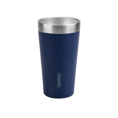 Copo Térmico Tramontina Exata Em Aço Inox Azul Sem Tampa 420 Ml