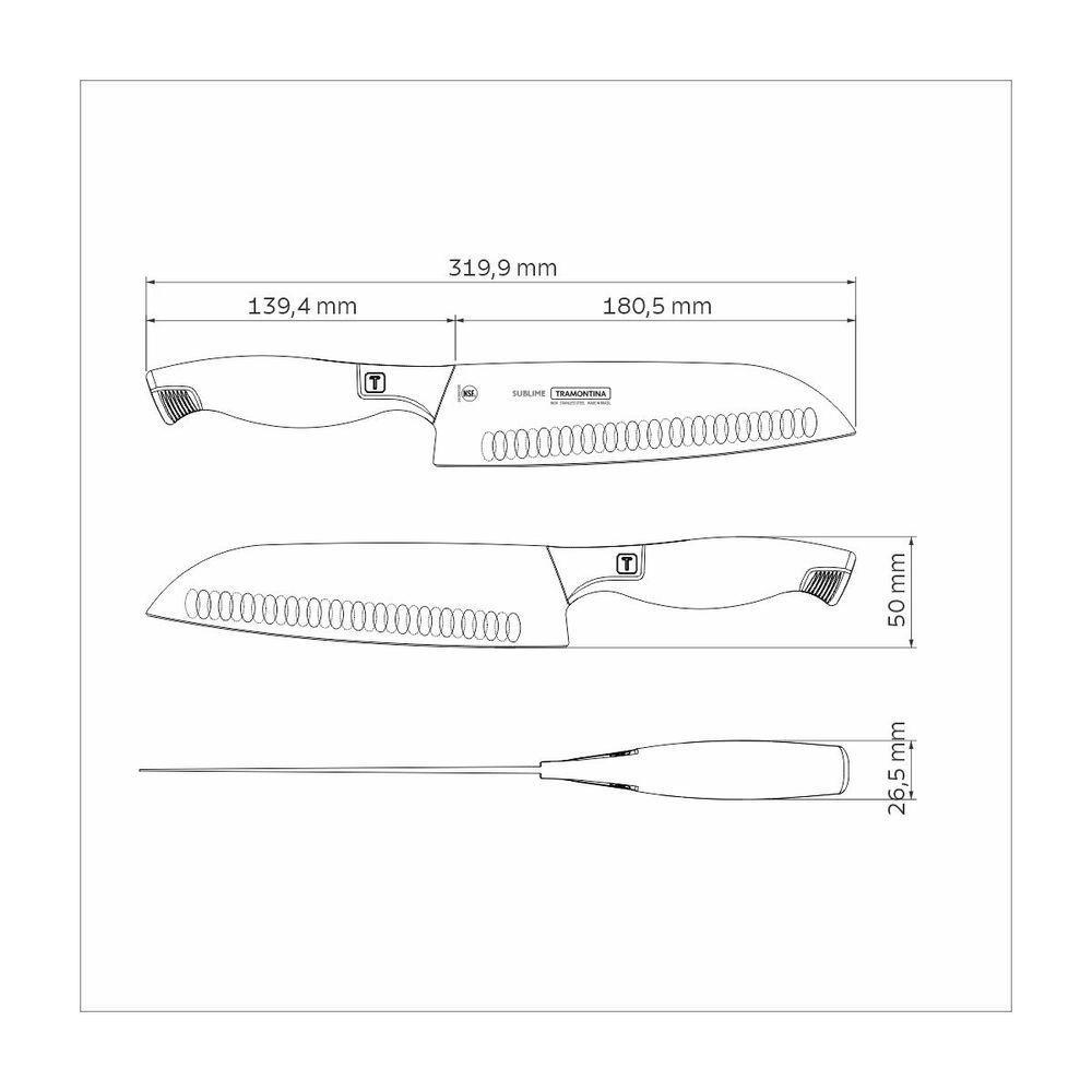 Faca Santoku Tramontina Sublime Em Aço Inox 7,5 Polegada - 8
