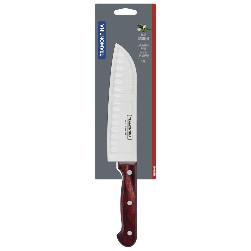 Faca Santoku Tramontina Com Lâmina Em Aço Inox Polywood Vermelho 7 Polegada - 1