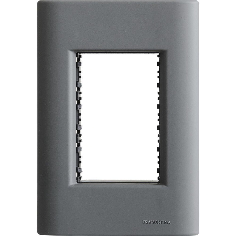 Placa 3 Postos 4x2 Tramontina Giz Titânio Soft Touch Com Suporte - 1