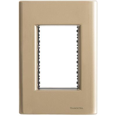Placa 3 Postos 4x2 Tramontina Giz Ouro Metalizado Com Suporte