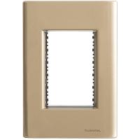 Placa 3 Postos 4x2 Tramontina Giz Ouro Metalizado Com Suporte - 1