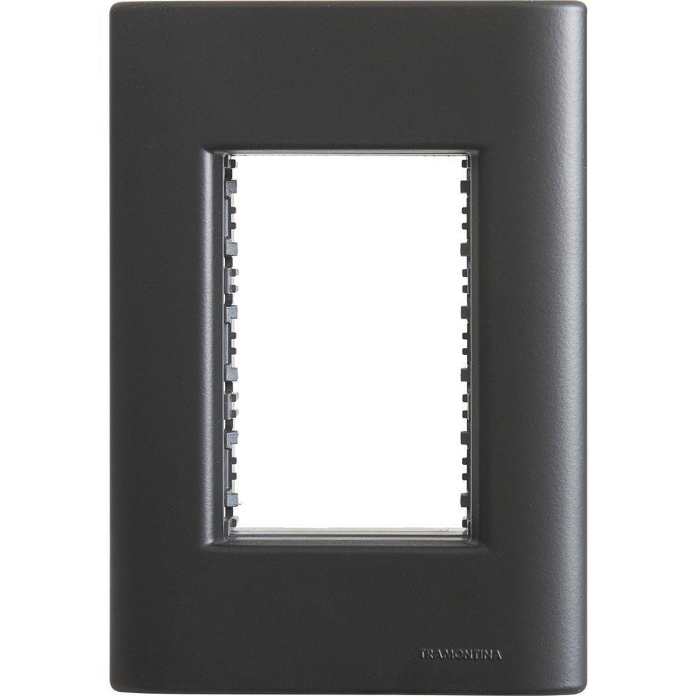 Placa 3 Postos 4x2 Tramontina Giz Preta Soft Touch Com Suporte - 1