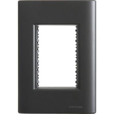 Placa 3 Postos 4x2 Tramontina Giz Preta Soft Touch Com Suporte